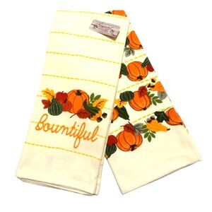 Haymarket Square Bountiful Kitchen Towels 2-Pc Thanksgiving Harvest Pumpkins NEW